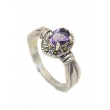Oxidized Ring Silver 925 Sterling Women's Purple Zircon & Marcasite Stones A581
